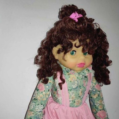 Cloth doll used, large 80 cm, plastic head and palms