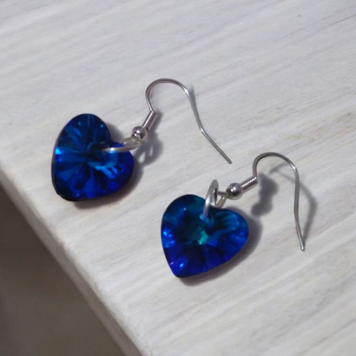 Swarovski earrings blue hearts new, handmade