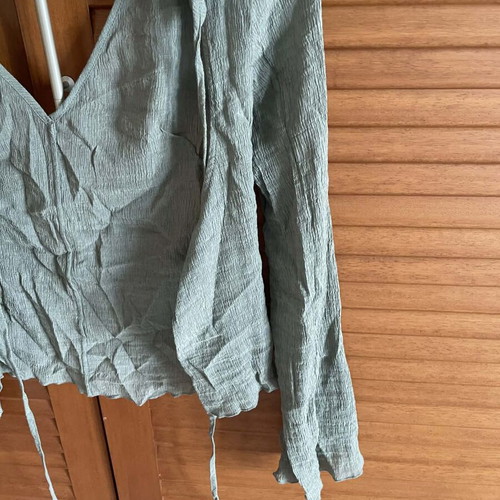 Sage Green Crinkle Crop Top with Open Back like new, size XS/S