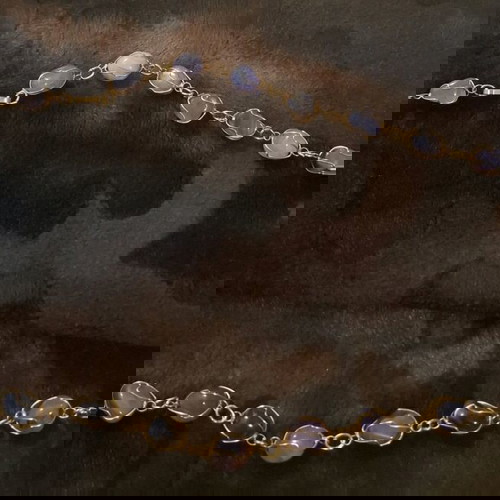 Vintage Artisan Necklace with Amethyst and Agate Stones, New