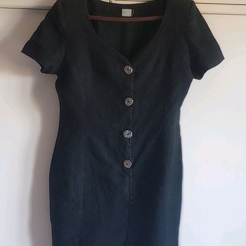 Vintage linen dress used, slim fit, black