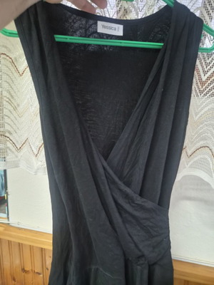 Black summer dress with V-neck, size M