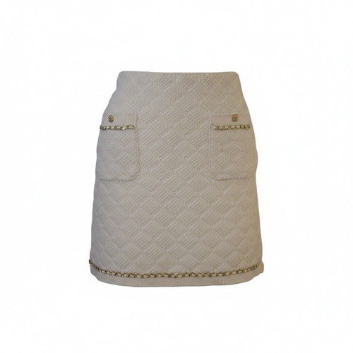 Chanel Cream Cashmere Knit Mini Skirt with Chain FR 34 XS
