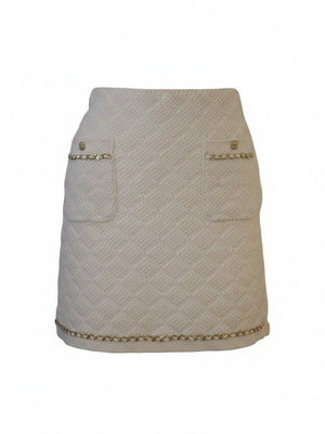 Chanel Cream Cashmere Knit Mini Skirt with Chain FR 34 XS
