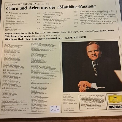 Matthaus Passion BWV 244 record used, good condition