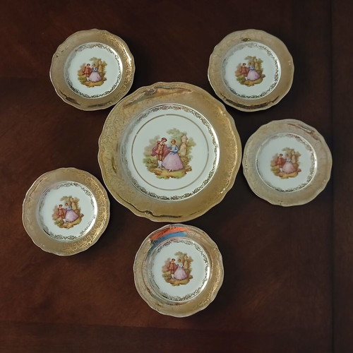 Furstenberg Germany porcelain set with Fragonard gold designs, vintage