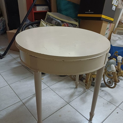 Wooden table used, carved, handmade with storage space