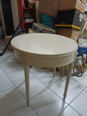 Wooden table used, carved, handmade with storage space