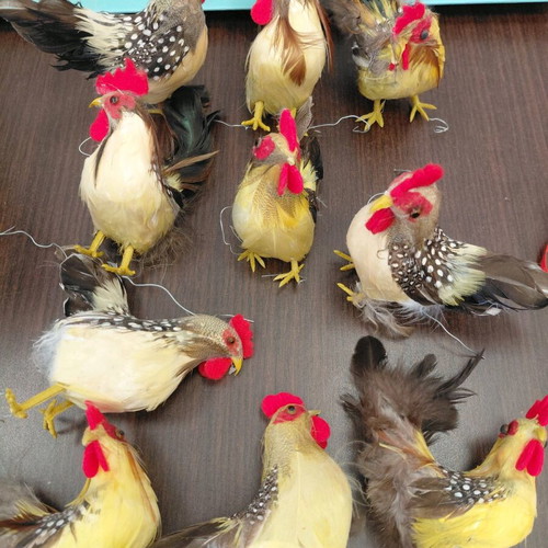 Decorative Easter hens, chicks and red eggs like new