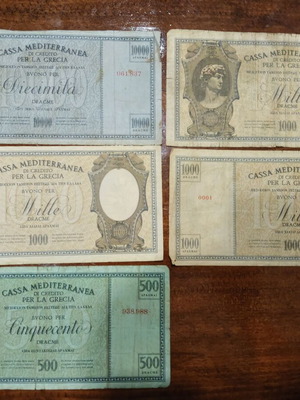 Cassa Mediterranea prewar collectible banknotes, Greece