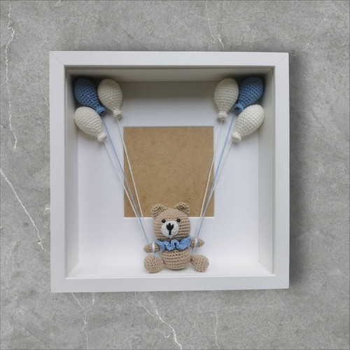 Knitted birth keepsake frame blue teddy bear made to order