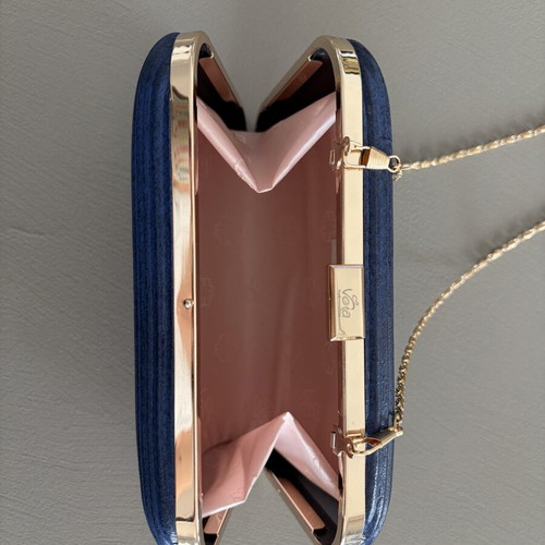 Veta Blue Women's Clutch like new with gold detail