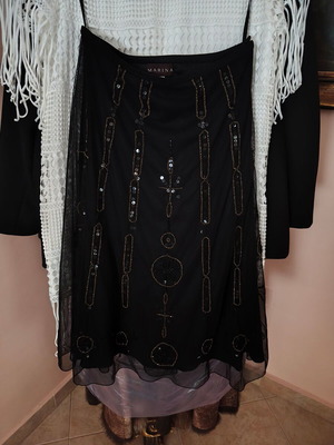 Marina embroidered tulle evening skirt, dark purple