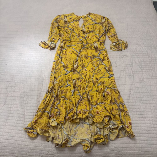 H&M X Johanna Ortiz Yellow Floral Parrot Ruffle Maxi Dress Size S Viscose