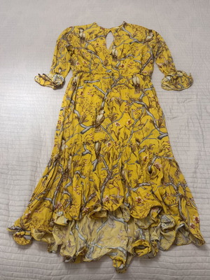 H&M X Johanna Ortiz Yellow Floral Parrot Ruffle Maxi Dress Size S Viscose
