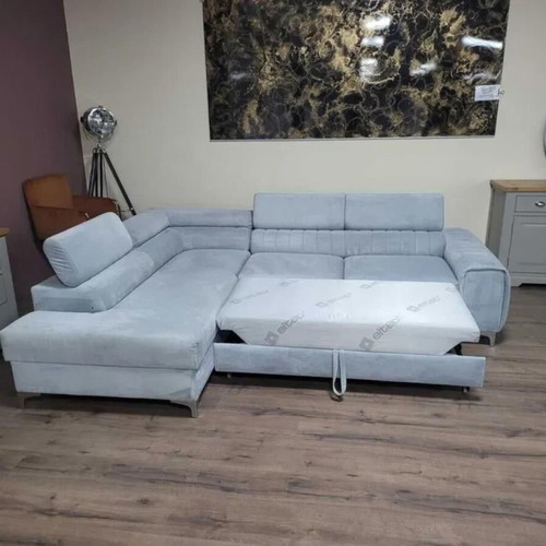 Light Blue Fabric Corner Sofa with Sleep Function and Storage Like New