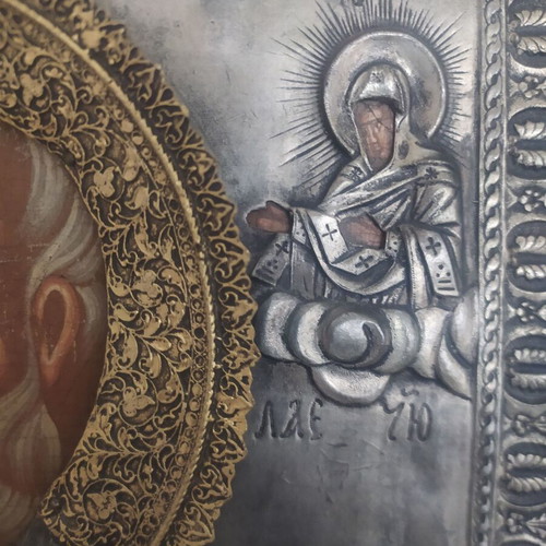 Saint Nicholas icon like new with alpaca and gilded halo