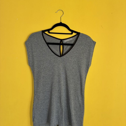 Coquette Open Back Bow Tee Heather Grey with Satin Detail, L