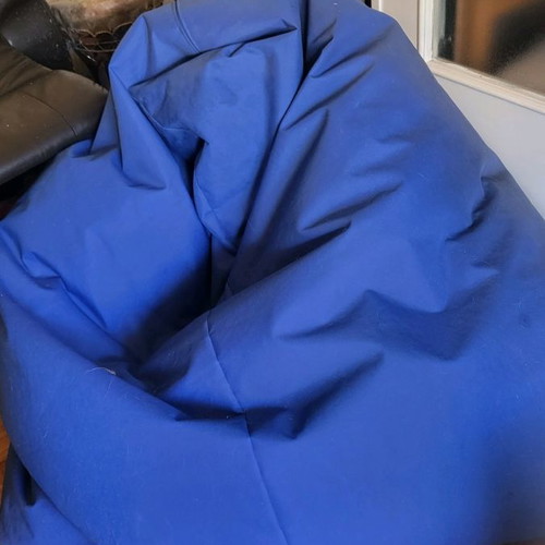 Outdoor pouf used, blue with waterproof cover