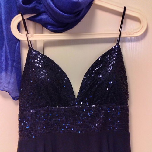 Evening dress royal blue XL with sequined bust and adjustable back