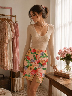 Φούστα pencil floral (S)