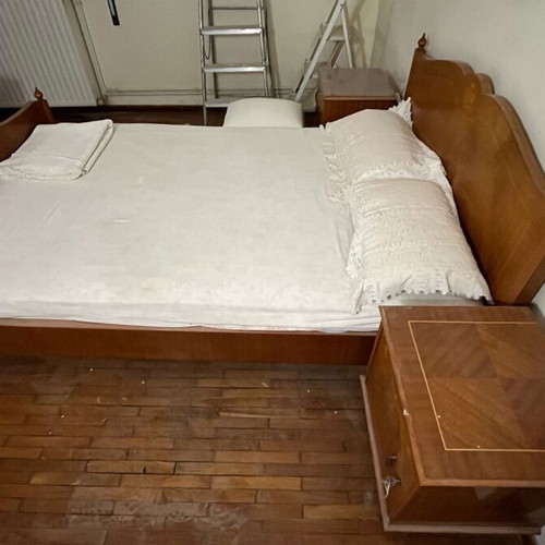 Vintage bedroom set used with bed, 2 nightstands and boudoir