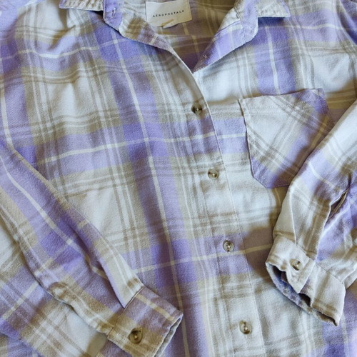 Aeropostale purple plaid oversized shirt used, size S