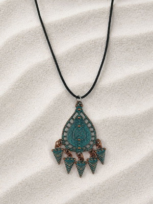 Boho necklace with zinc tips and leather, new, 52cm