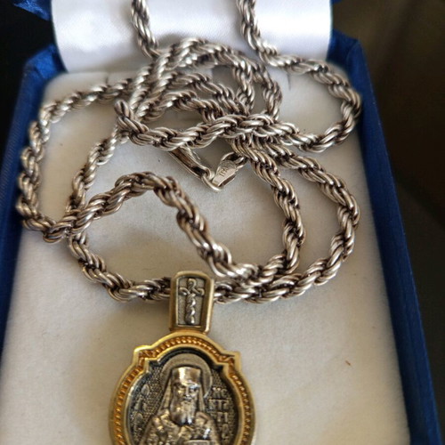 Saint Nektarios pendant amulet like new, 925 silver with 27cm chain