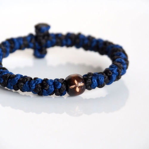Komboskini bracelet with wooden bead, new, black and blue