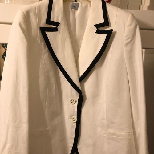 Amarea cardigan new, white with black, linen and cotton