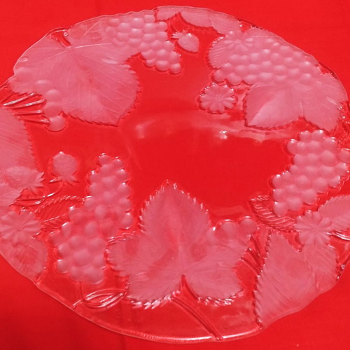 Large Soga crystal glass plate Japan 80s new for cheese or desserts