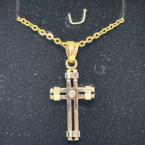 Oxzen steel and zircon cross pendant with chain