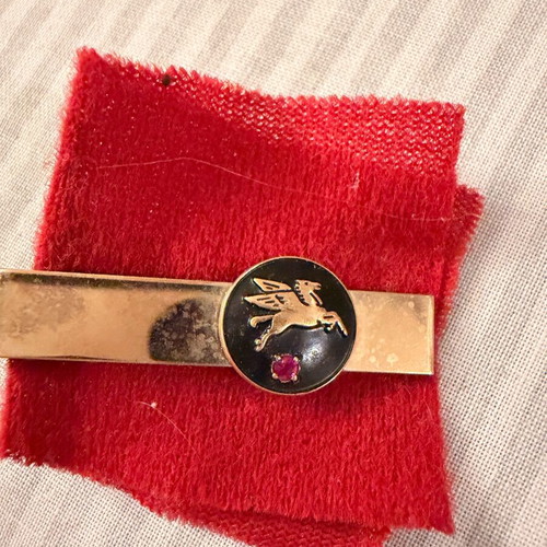 Vintage Pegasus Socony Mobil tie clip used, gold filled with ruby