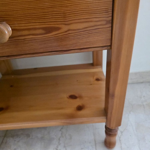 Nightstand made of Swedish wood like new with glass top protection