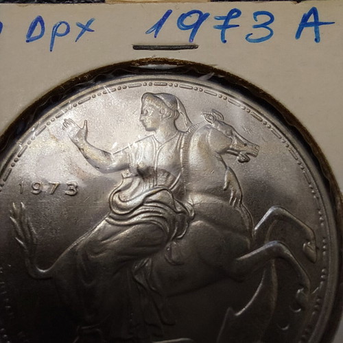 20 Drachma Coin 1973A used with error without veil line