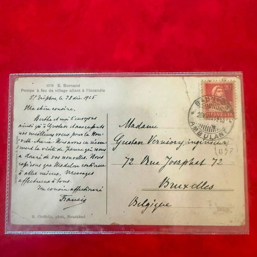 Vintage Swiss postcard "La Pompe à Feu" by Eugène Burnand 1925 like new