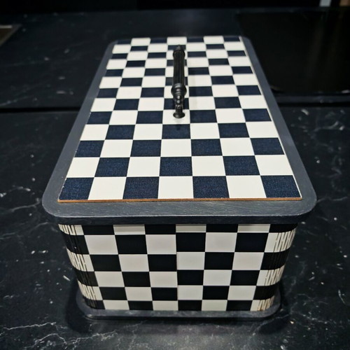 Retro bread storage box used, black and white