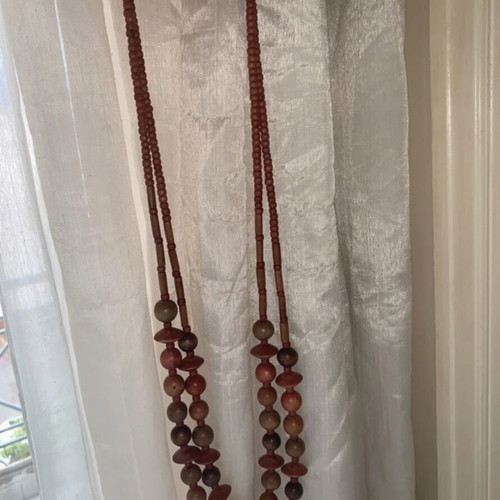 Set of 3 wooden necklaces, brown tones