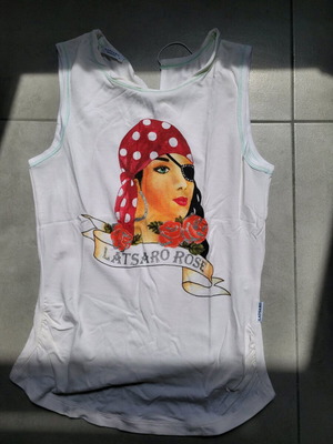 Top S like new, white with multicolor design