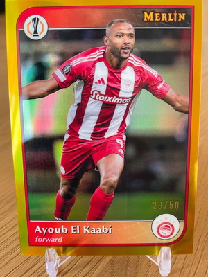 Ayoub El Kaabi Olympiacos 2024-25 Topps Merlin UEFA Club Gold Refractor