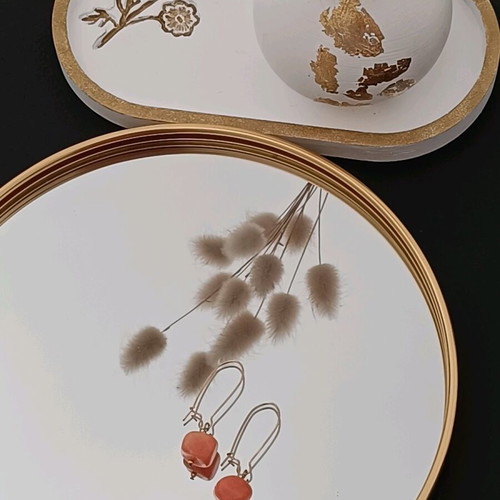 Summer coral earrings with jade & steel details