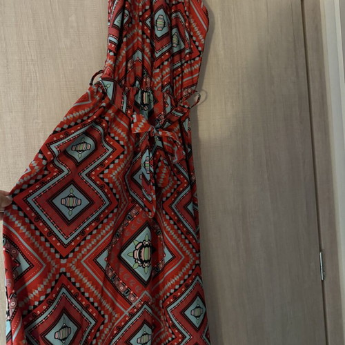 Long red dress with patterns like new, worn twice
