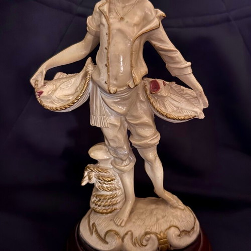 Vintage Italian Figurine Young Fish Vendor Santini Style like new