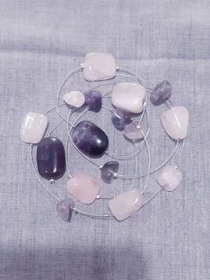 Cleary long necklace with natural amethyst and rose quartz stones, silver 925