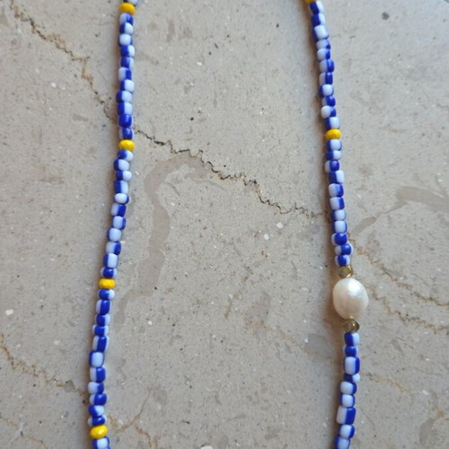 Necklace with lemon and pearl new, handmade with steel clasp and extension