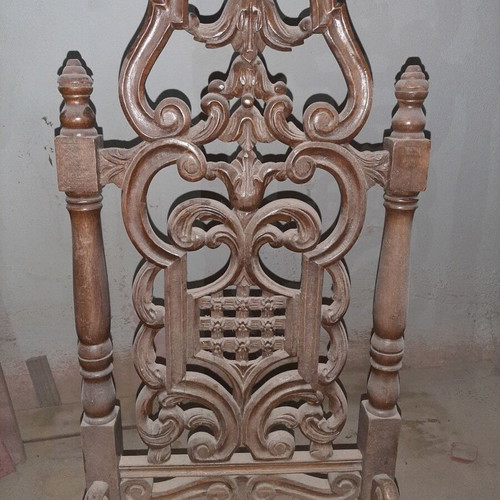 Throne armchairs used, wooden carved back, set of 2