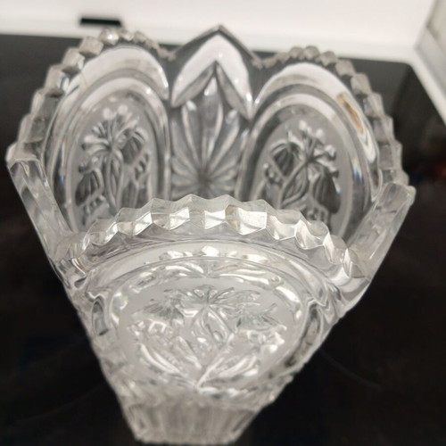 Crystal carved vase, like new, 22 cm height, six-sided