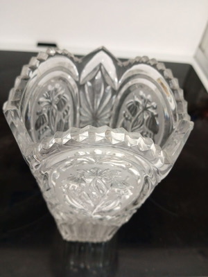 Crystal carved vase, like new, 22 cm height, six-sided
