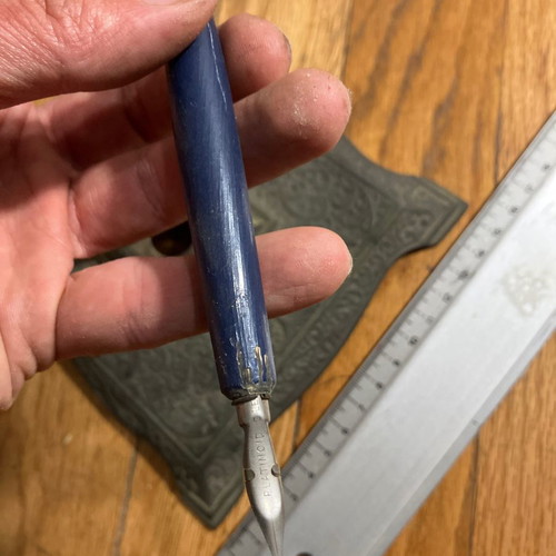 Silver-plated desk calendar used with pen and inkwell holder